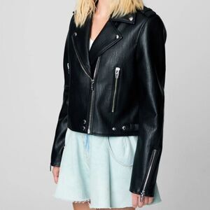 Blank NYC Full Zip Faux Leather Moto Jacket Black Size Small